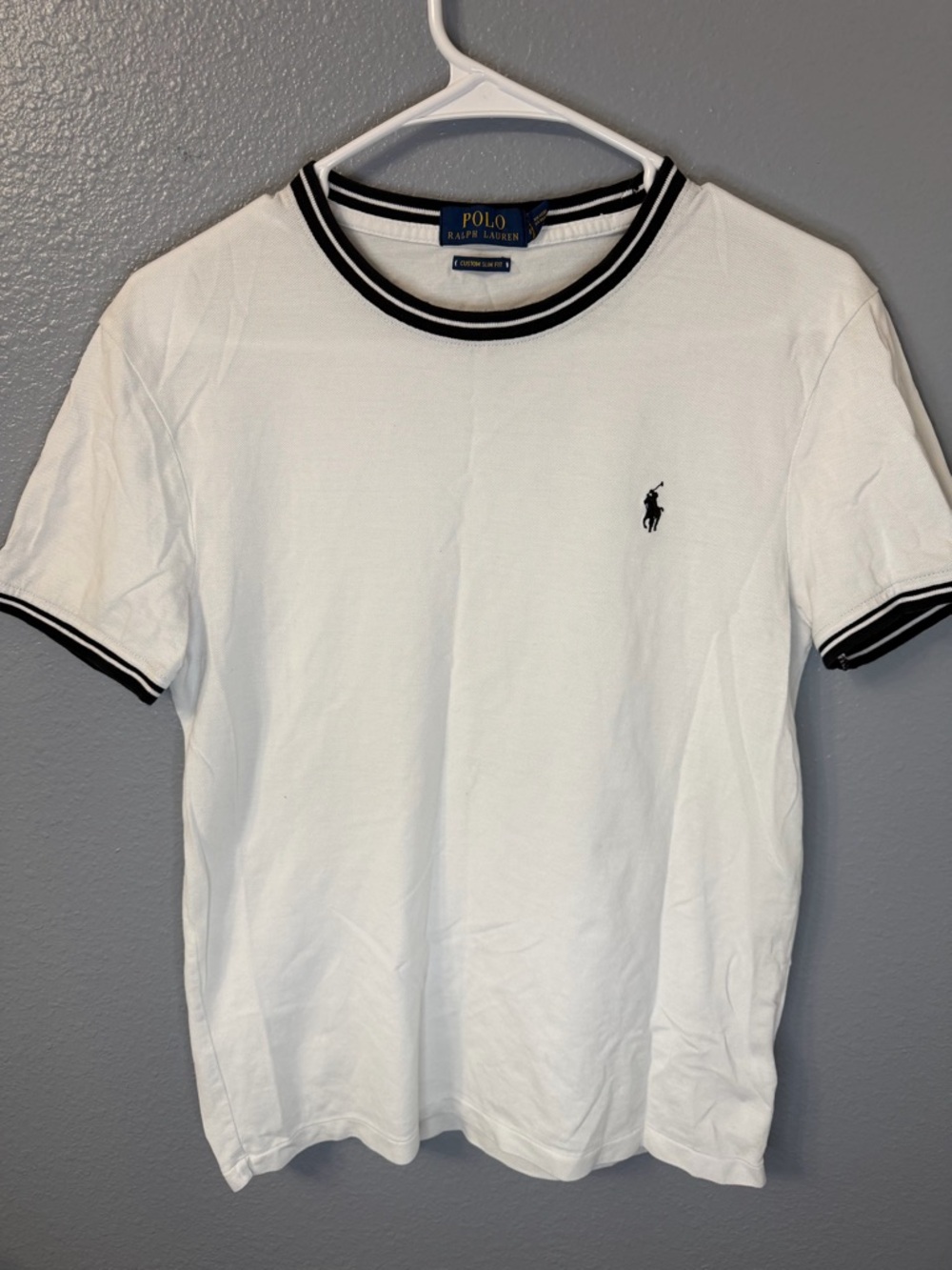 Ralph Lauren White Short Sleeve Tee with Black Trim